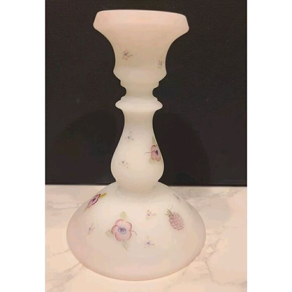 Fenton Glass Berries & Blossoms Candlestick Holder Satin Custard Only (1) 6" - Picture 2 of 11